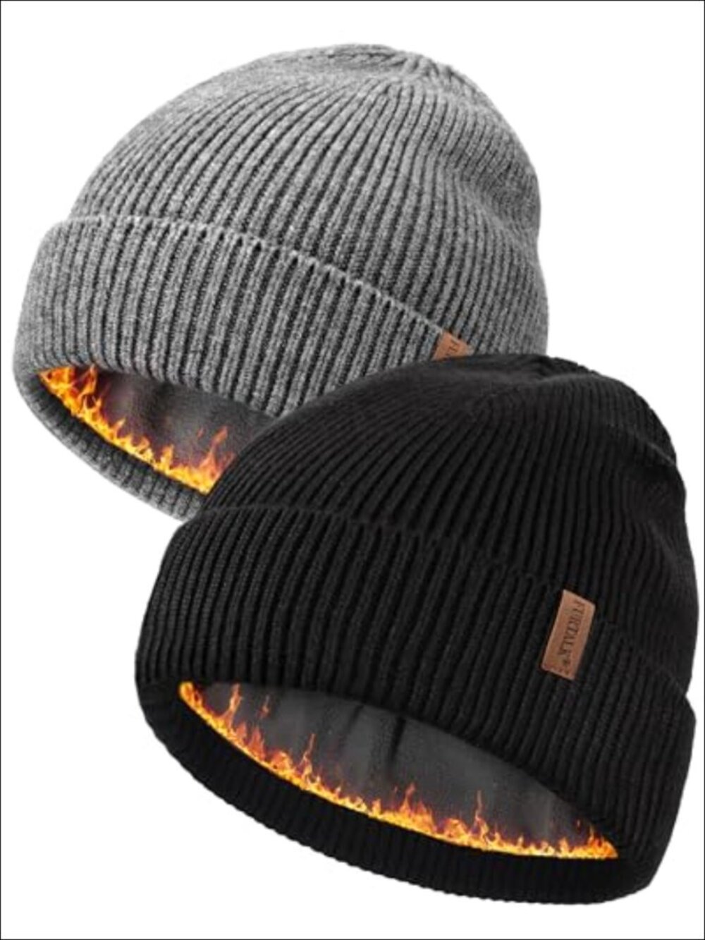 Fleece Lined Winter Beanie 2 Pack Warm Knitted Skull Cap